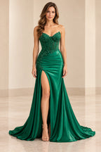 Elegant Mermaid Sweetheart Sleeveless Corset Back Long Prom Dress