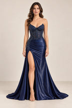 Elegant Mermaid Sweetheart Sleeveless Corset Back Long Prom Dress
