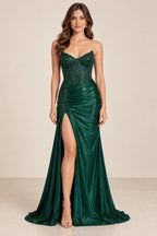 Elegant Mermaid Sweetheart Sleeveless Corset Back Long Prom Dress