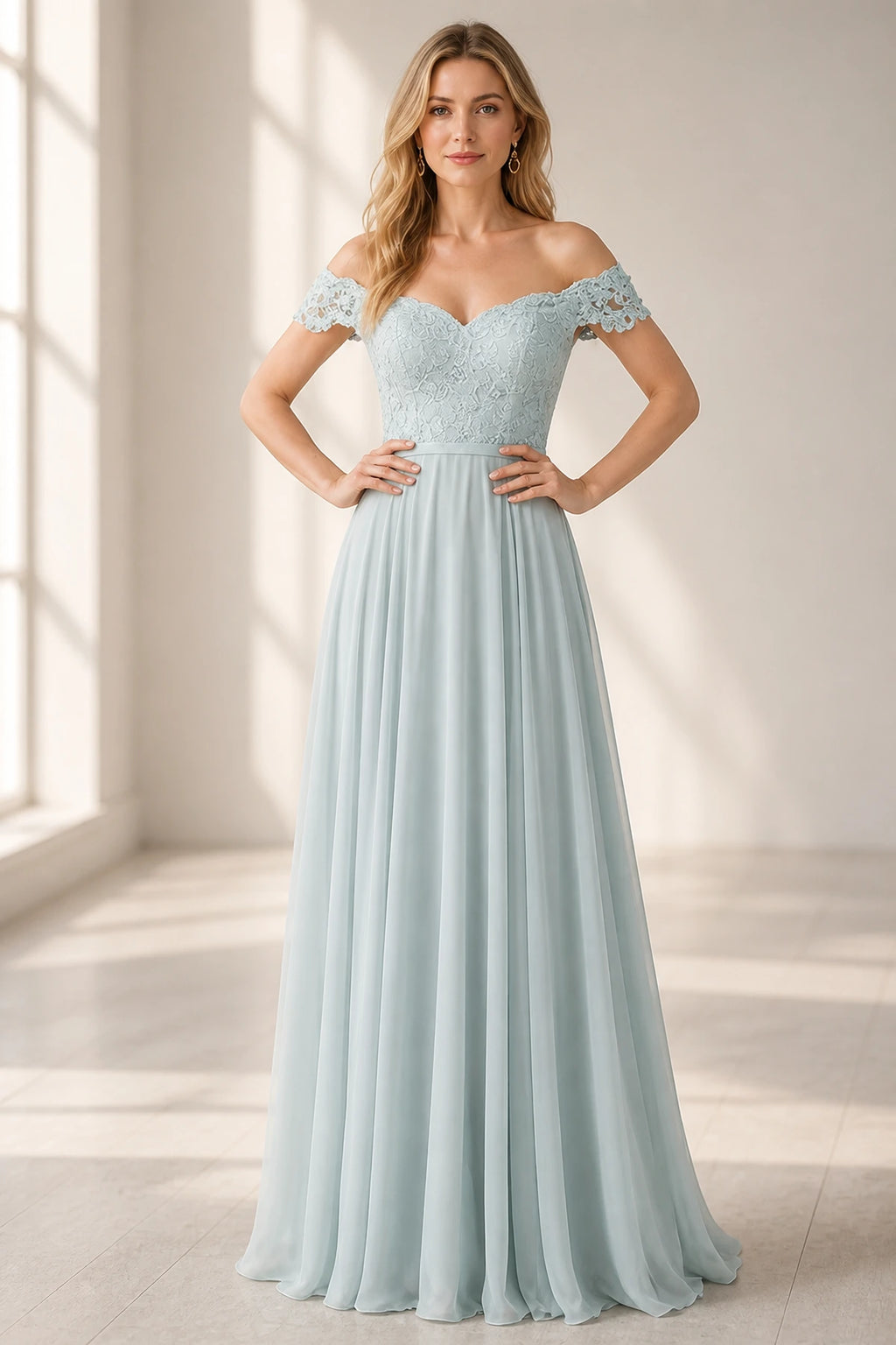 Romantic A-Line Sweetheart Off-Shoulder Button-Back Floor-Length Bridesmaid Dress