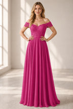 Romantic A-Line Sweetheart Off-Shoulder Button-Back Floor-Length Bridesmaid Dress