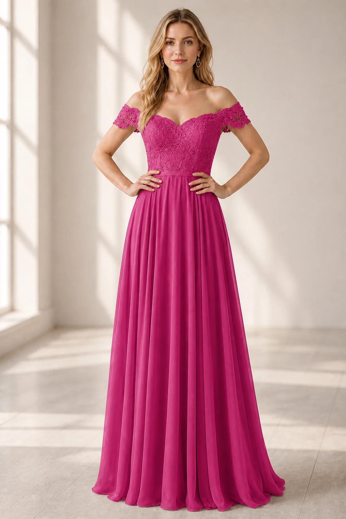 Romantic A-Line Sweetheart Off-Shoulder Button-Back Floor-Length Bridesmaid Dress