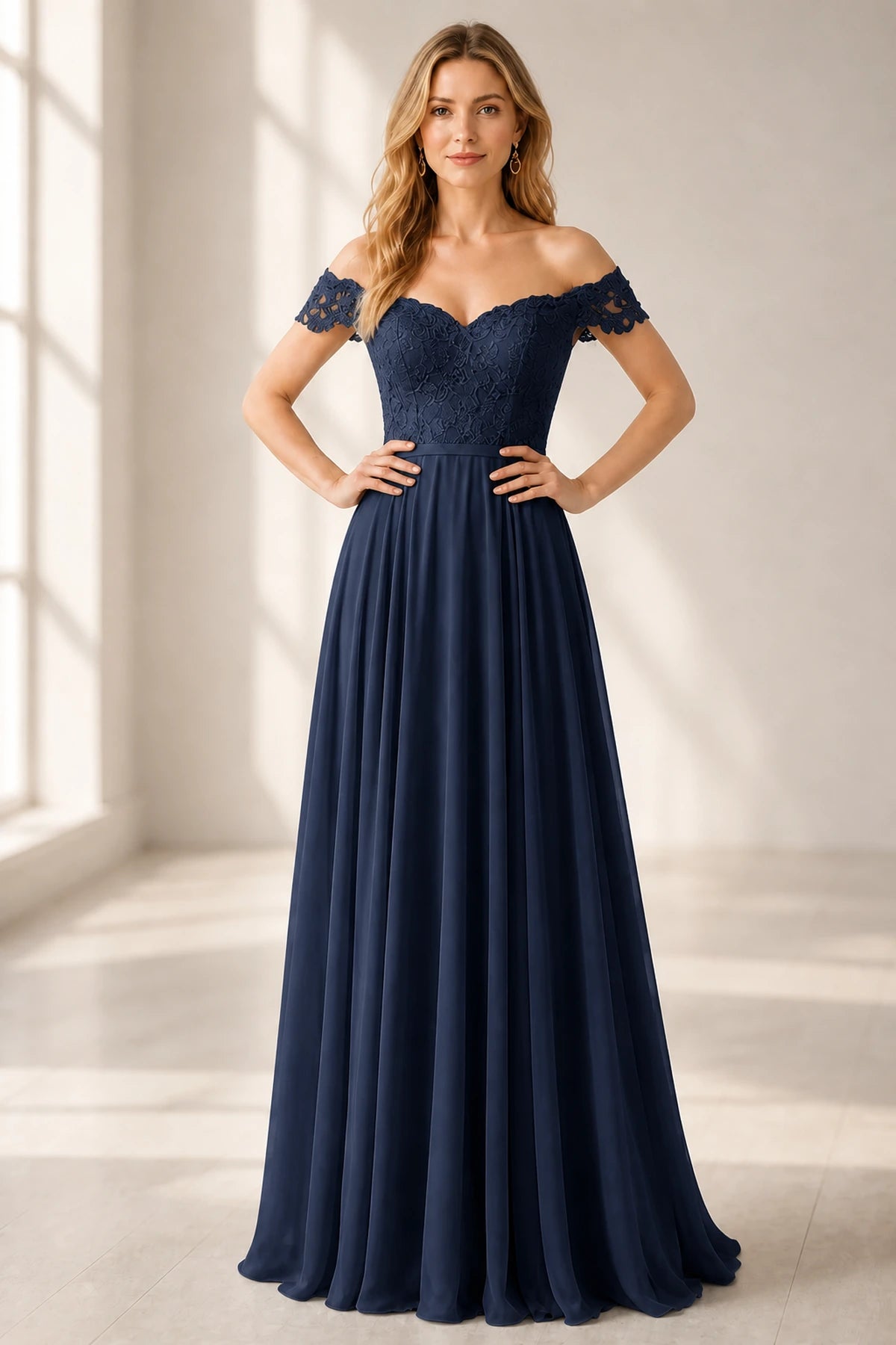 Romantic A-Line Sweetheart Off-Shoulder Button-Back Floor-Length Bridesmaid Dress