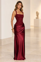 Elegant Sheath Square Neck Sleeveless Lace Up Back Maxi Evening Dress
