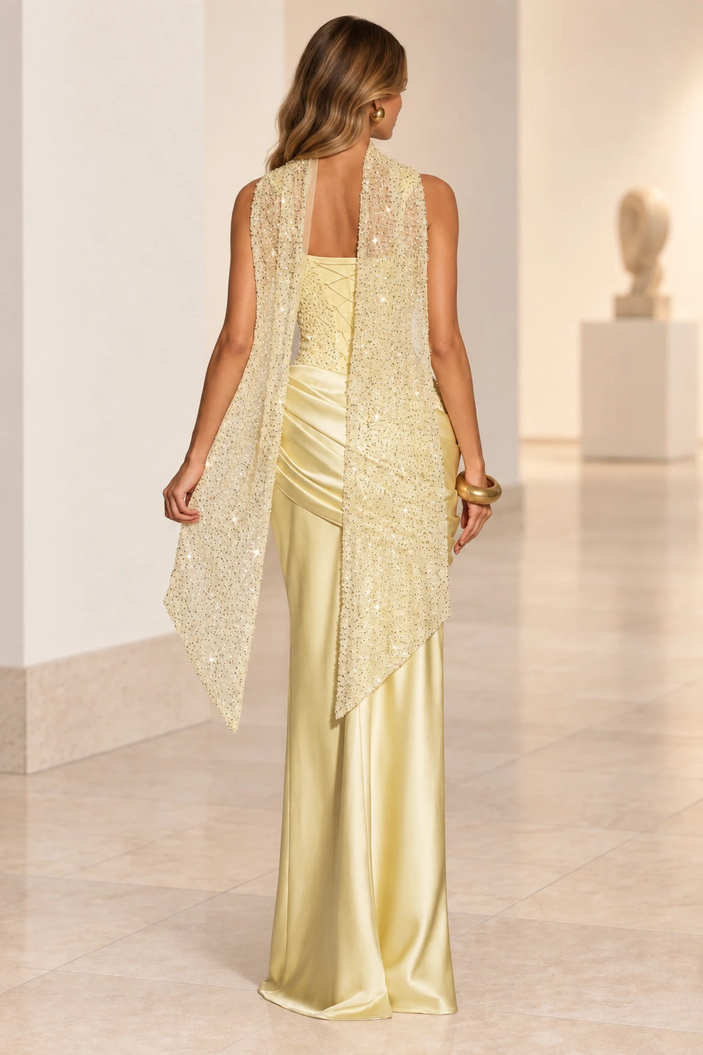 Elegant Sheath Square Neck Sleeveless Lace Up Back Maxi Evening Dress