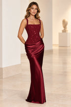 Elegant Sheath Square Neck Sleeveless Lace Up Back Maxi Evening Dress
