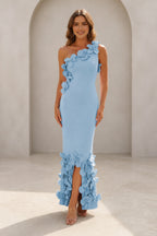 Romantic Sheath One-Shoulder Sleeveless Zipper-Back Floor-Length Wedding Guest Dress