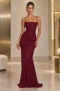 Elegant Mermaid Straight Neck Spaghetti Strap Lace Up Back Floor Length Wedding Guest Dress