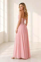 Romantic A-Line Sweetheart Halter Sleeveless Lace-Up-Back Floor-Length Wedding Guest Dress