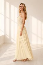 Romantic A-Line Sweetheart Halter Sleeveless Lace-Up-Back Floor-Length Wedding Guest Dress
