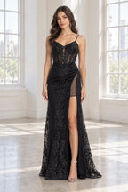 Elegant Mermaid V Neck Sleeveless Lace Backless Floor Length Prom Dress