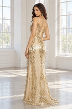 Elegant Mermaid V Neck Sleeveless Lace Backless Floor Length Prom Dress