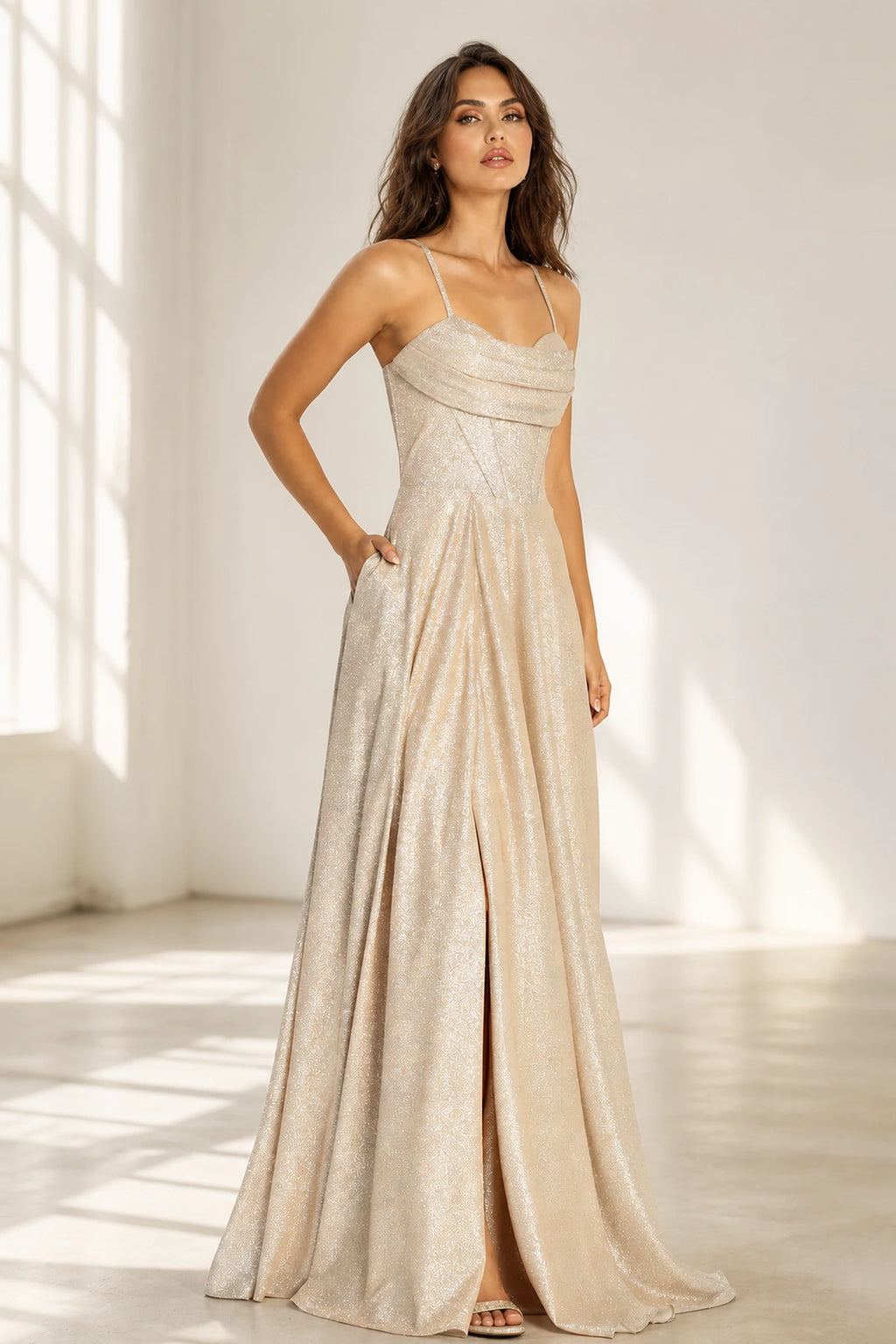 Dreamy A-Line Sweetheart Spaghetti-Strap Lace-Up-Back Floor-Length Prom Dress