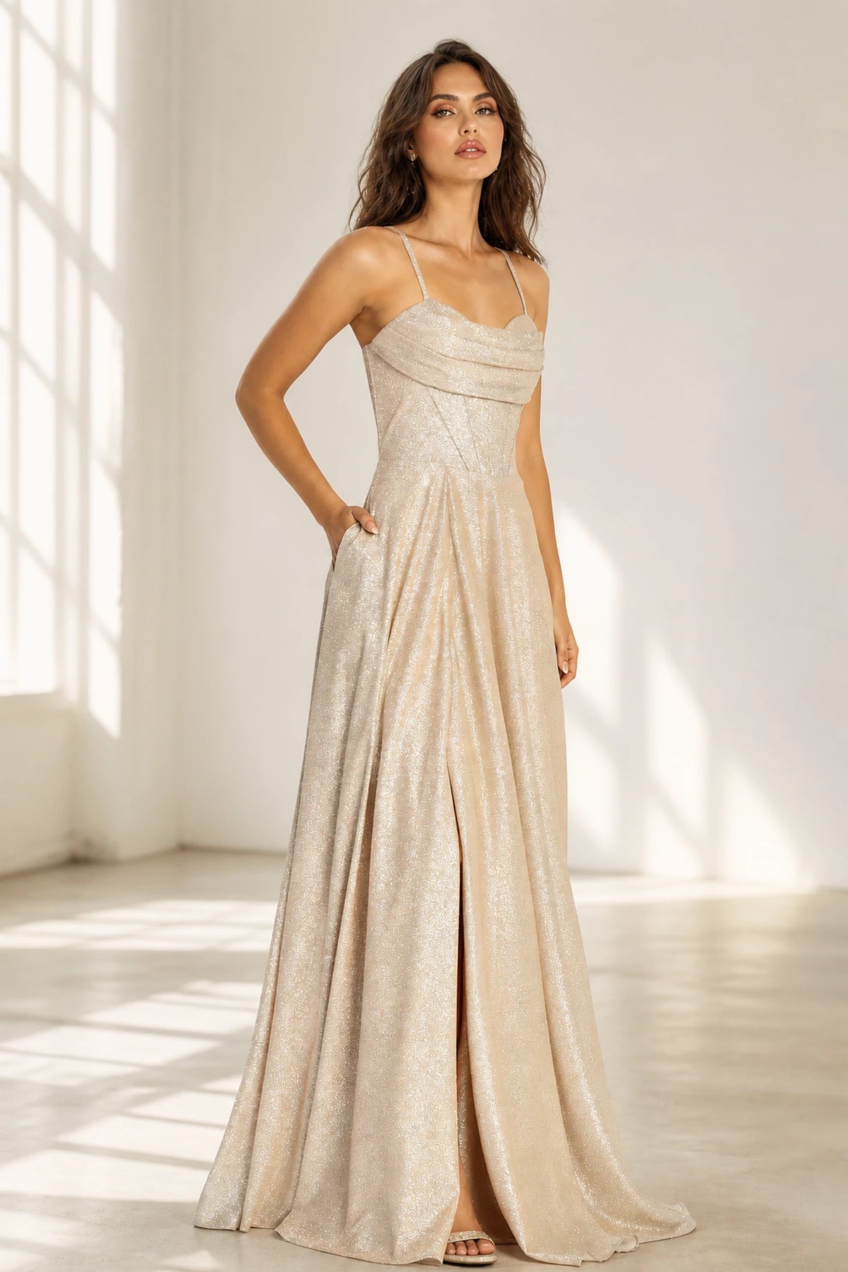 Dreamy A-Line Sweetheart Spaghetti-Strap Lace-Up-Back Floor-Length Prom Dress