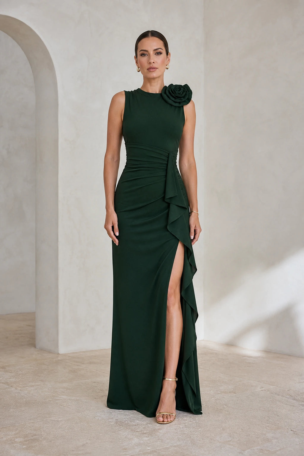 Elegant Sheath Jewel Neck Sleeveless V Back Long Wedding Guest Dress