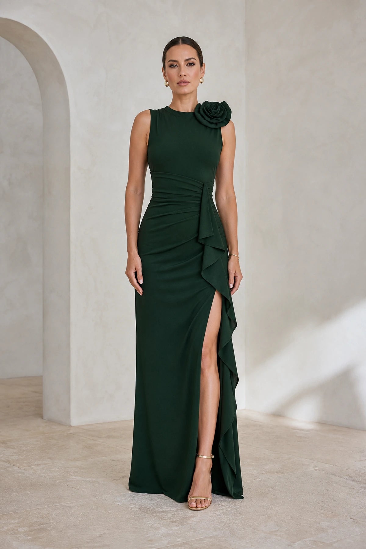 Elegant Sheath Jewel Neck Sleeveless V Back Long Wedding Guest Dress