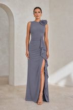 Elegant Sheath Jewel Neck Sleeveless V Back Long Wedding Guest Dress