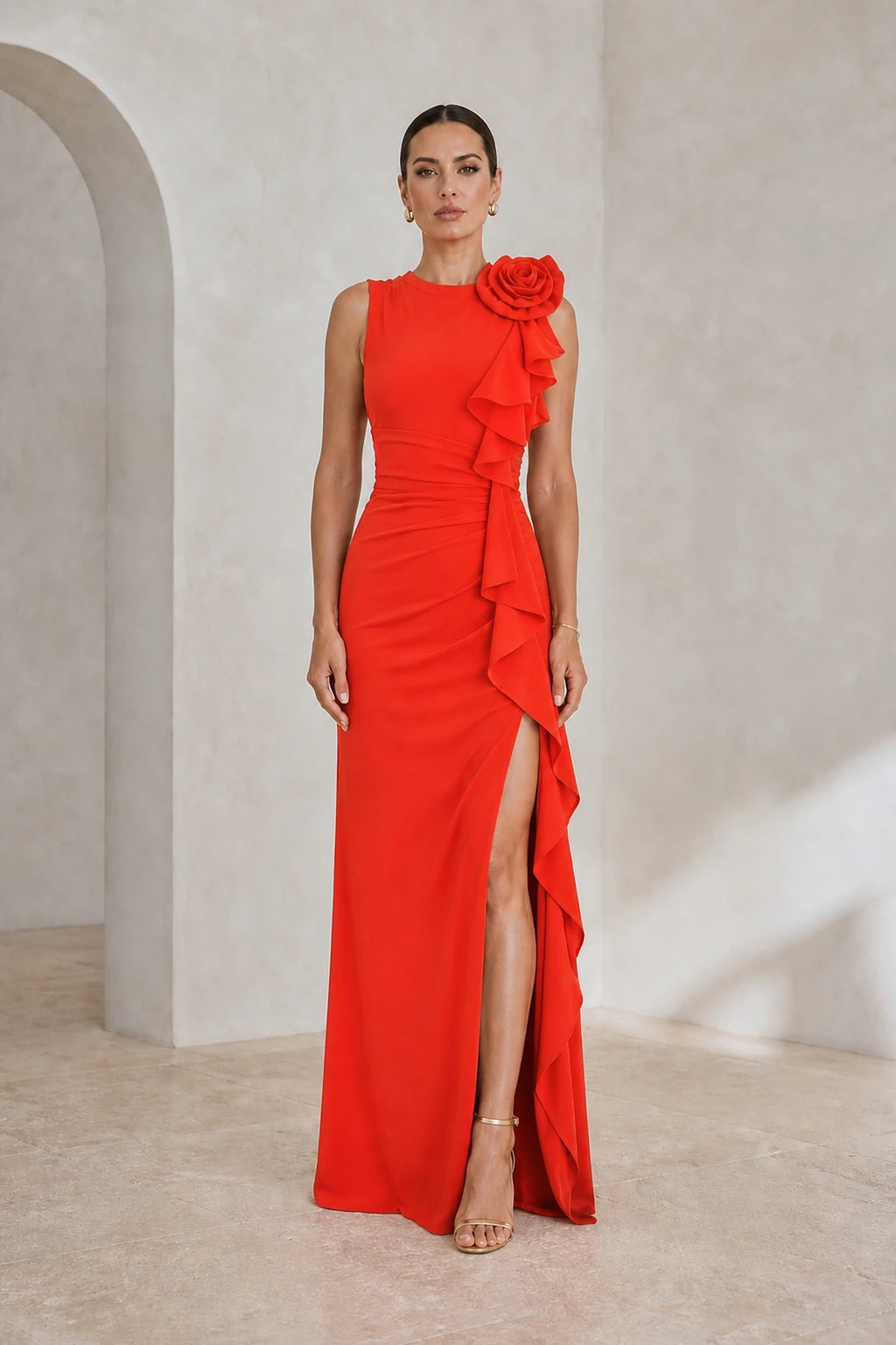 Elegant Sheath Jewel Neck Sleeveless V Back Long Wedding Guest Dress
