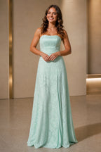 Graceful A-Line Straight Neck Strapless Cutout Back Floor-Length Wedding Guest Dress
