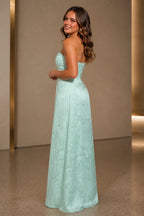 Graceful A-Line Straight Neck Strapless Cutout Back Floor-Length Wedding Guest Dress