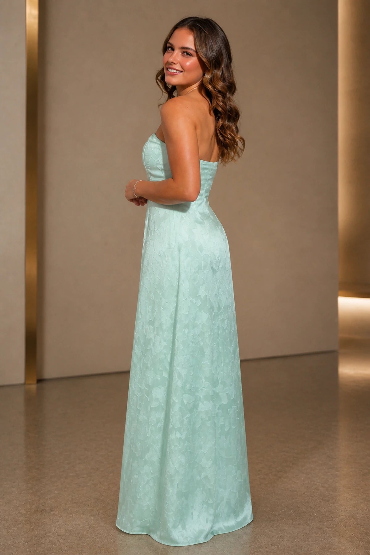 Graceful A-Line Straight Neck Strapless Cutout Back Floor-Length Wedding Guest Dress