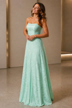 Graceful A-Line Straight Neck Strapless Cutout Back Floor-Length Wedding Guest Dress