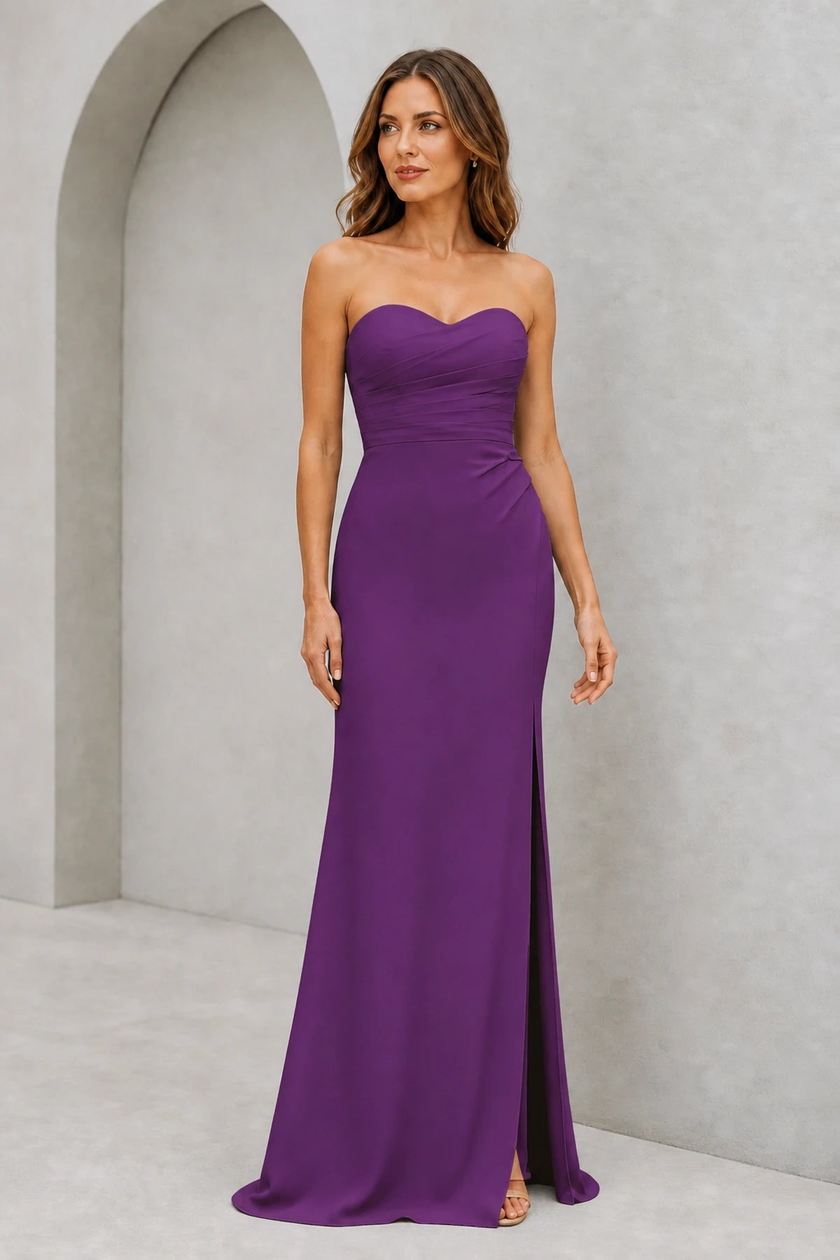 Refined Sheath Sweetheart Neckline Strapless Zipper Back Floor Length Bridesmaid Dress