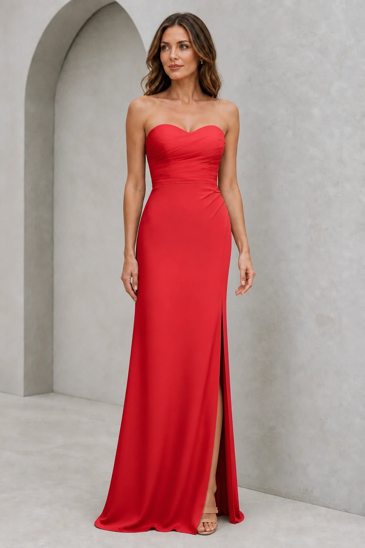 Refined Sheath Sweetheart Neckline Strapless Zipper Back Floor Length Bridesmaid Dress