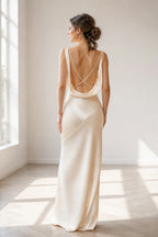 Refined Sheath Cowl Neck Sleeveless Tie Back Long Bridesmaid Dress