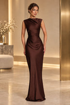 Sophisticated Mermaid High Neck Sleeveless Lace Up Back Maxi Wedding Guest Dress