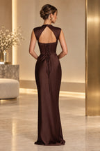 Sophisticated Mermaid High Neck Sleeveless Lace Up Back Maxi Wedding Guest Dress