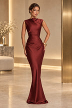 Sophisticated Mermaid High Neck Sleeveless Lace Up Back Maxi Wedding Guest Dress