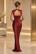 Sophisticated Mermaid High Neck Sleeveless Lace Up Back Maxi Wedding Guest Dress