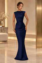Sophisticated Mermaid High Neck Sleeveless Lace Up Back Maxi Wedding Guest Dress