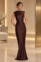 Sophisticated Mermaid High Neck Sleeveless Lace Up Back Maxi Wedding Guest Dress
