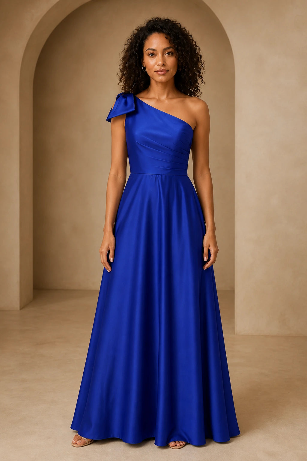 Refined A Line One Shoulder Bow Back Floor Length Prom Dress