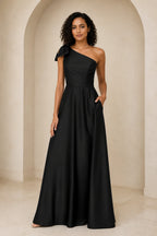 Refined A Line One Shoulder Bow Back Floor Length Prom Dress