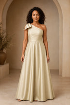 Refined A Line One Shoulder Bow Back Floor Length Prom Dress