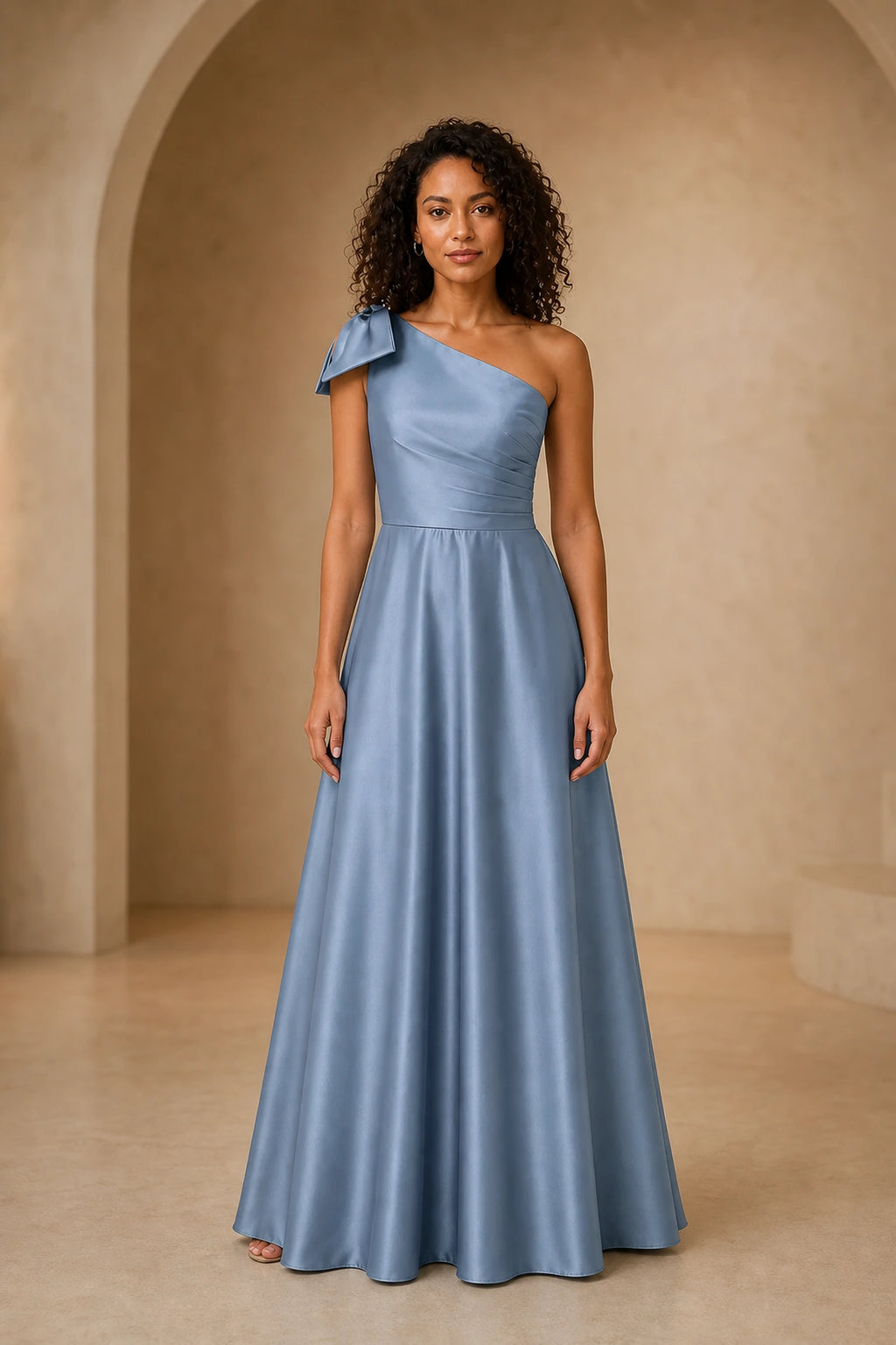 Refined A Line One Shoulder Bow Back Floor Length Prom Dress