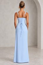 Graceprom navy blue lace up corset back bridesmaid dress back view
