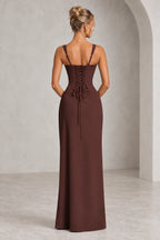 Elegant Square Neck Sleeveless Lace Up Back Long Bridesmaid Dress