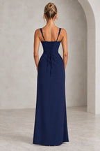 Graceprom navy blue lace up corset back bridesmaid dress back view
