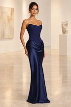 Graceprom navy blue strapless sweetheart bridesmaid dress front view