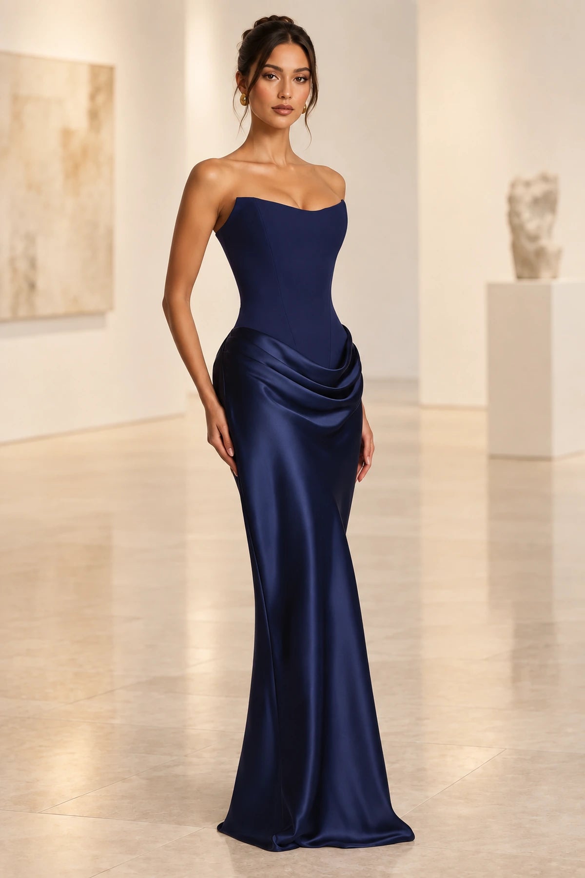Graceprom navy blue strapless sweetheart bridesmaid dress front view