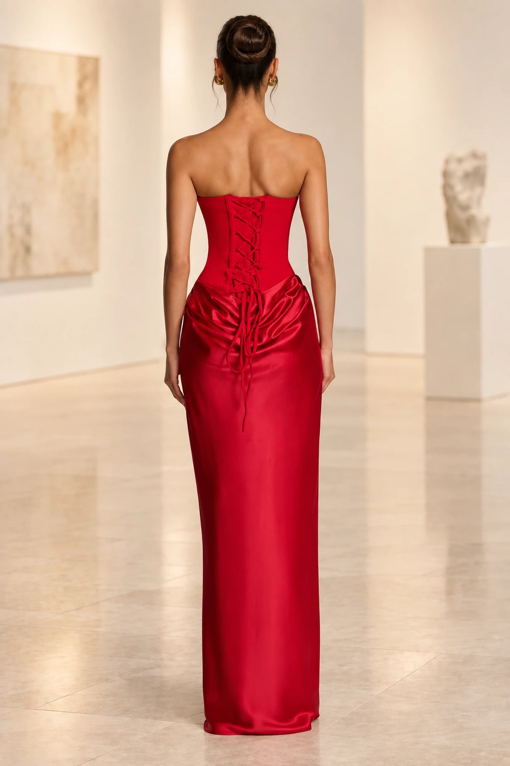Elegant Mermaid Sweetheart Strapless Lace Up Back Long Bridesmaid Dress