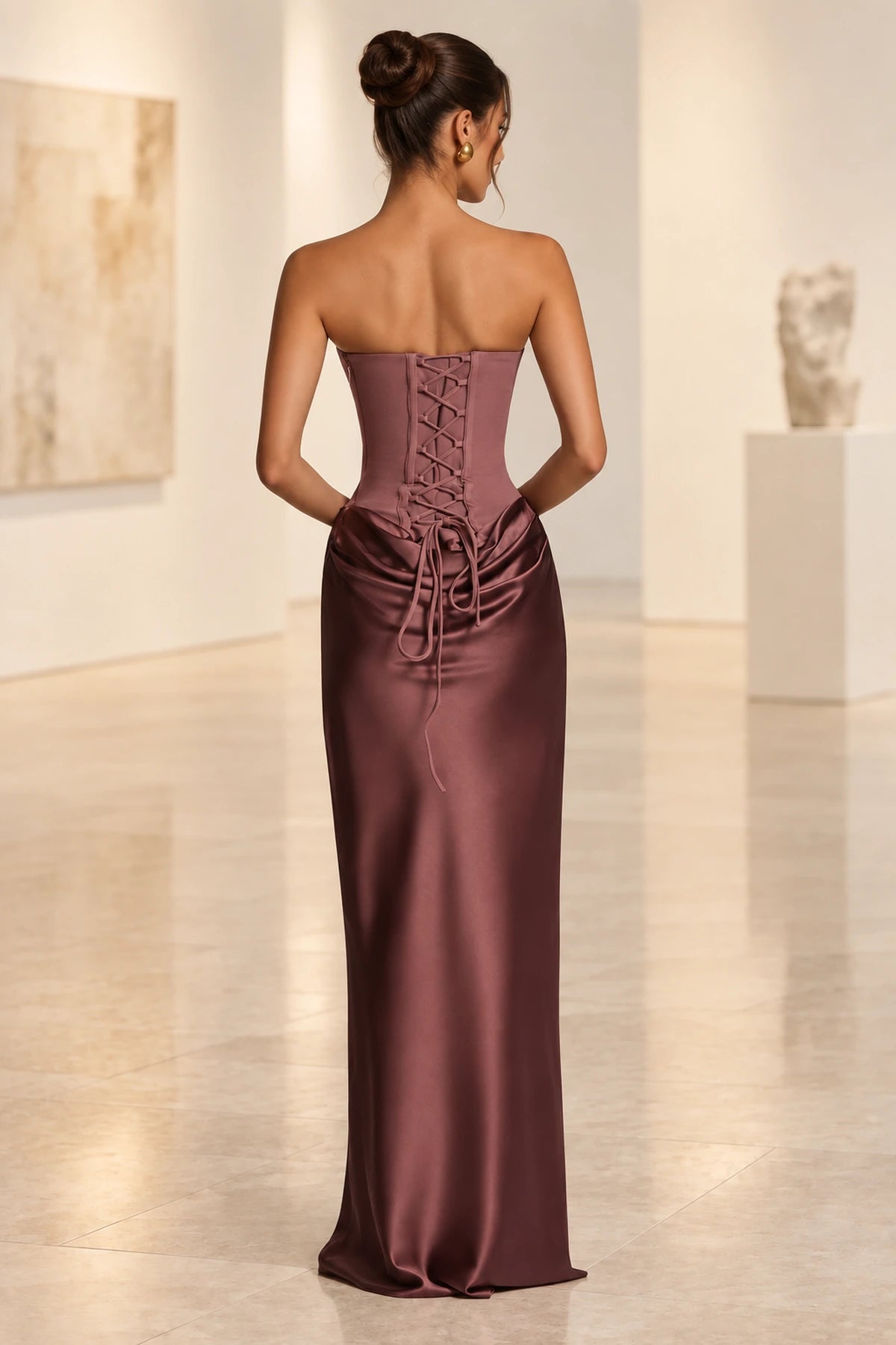 Elegant Mermaid Sweetheart Strapless Lace Up Back Long Bridesmaid Dress