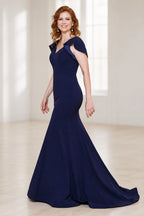 Sophisticated Mermaid V-Neck Flutter-Sleeve Closed-Back Long Mother of the Bride Dress