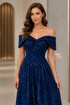 Radiant A-Line Sweetheart Off-Shoulder Lace-Up Floor-Length Prom Dress