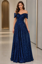 Radiant A-Line Sweetheart Off-Shoulder Lace-Up Floor-Length Prom Dress