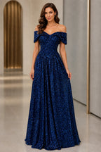 Radiant A-Line Sweetheart Off-Shoulder Lace-Up Floor-Length Prom Dress
